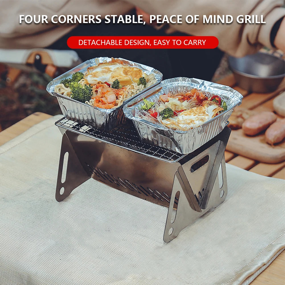 Folding BBQ Grill Rack Portable Charcoal Oven Burning Stove Stainless Steel