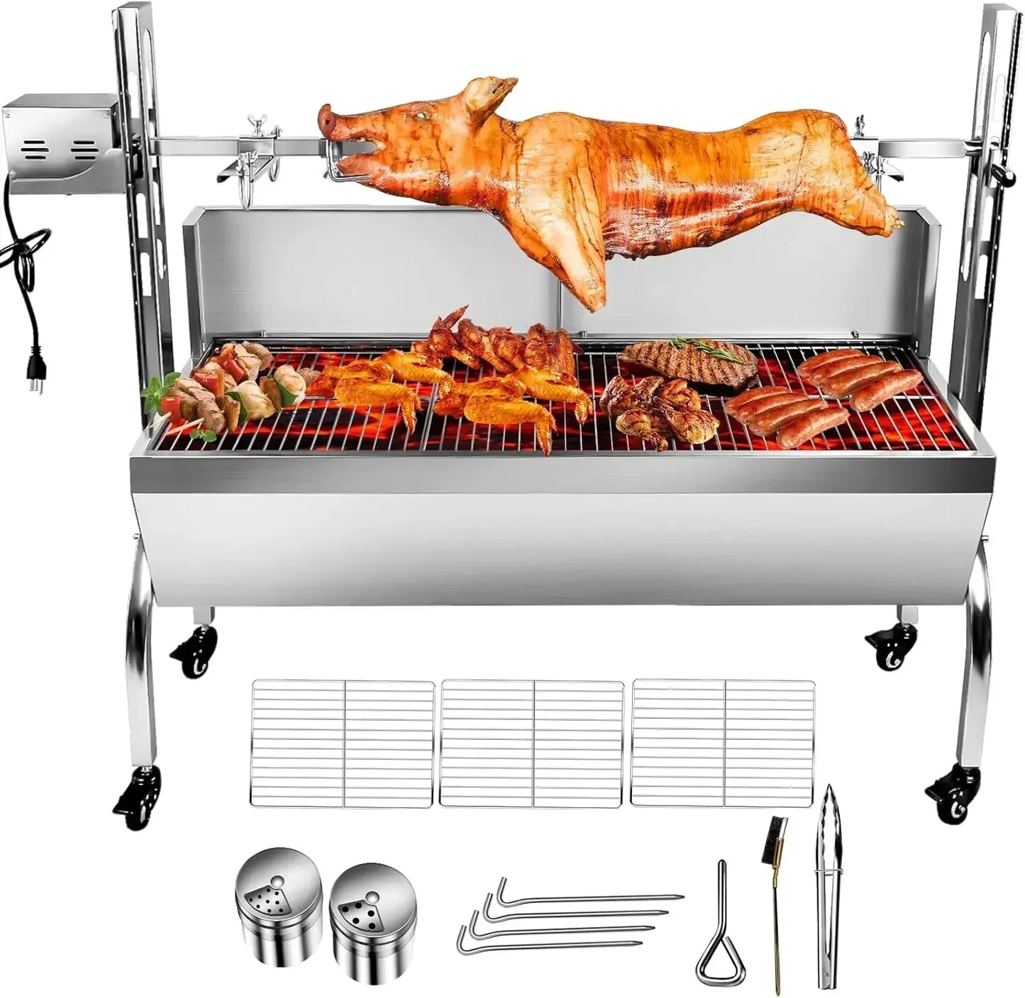 Stainless Steel Rotisserie Grill with Back Cover Guard