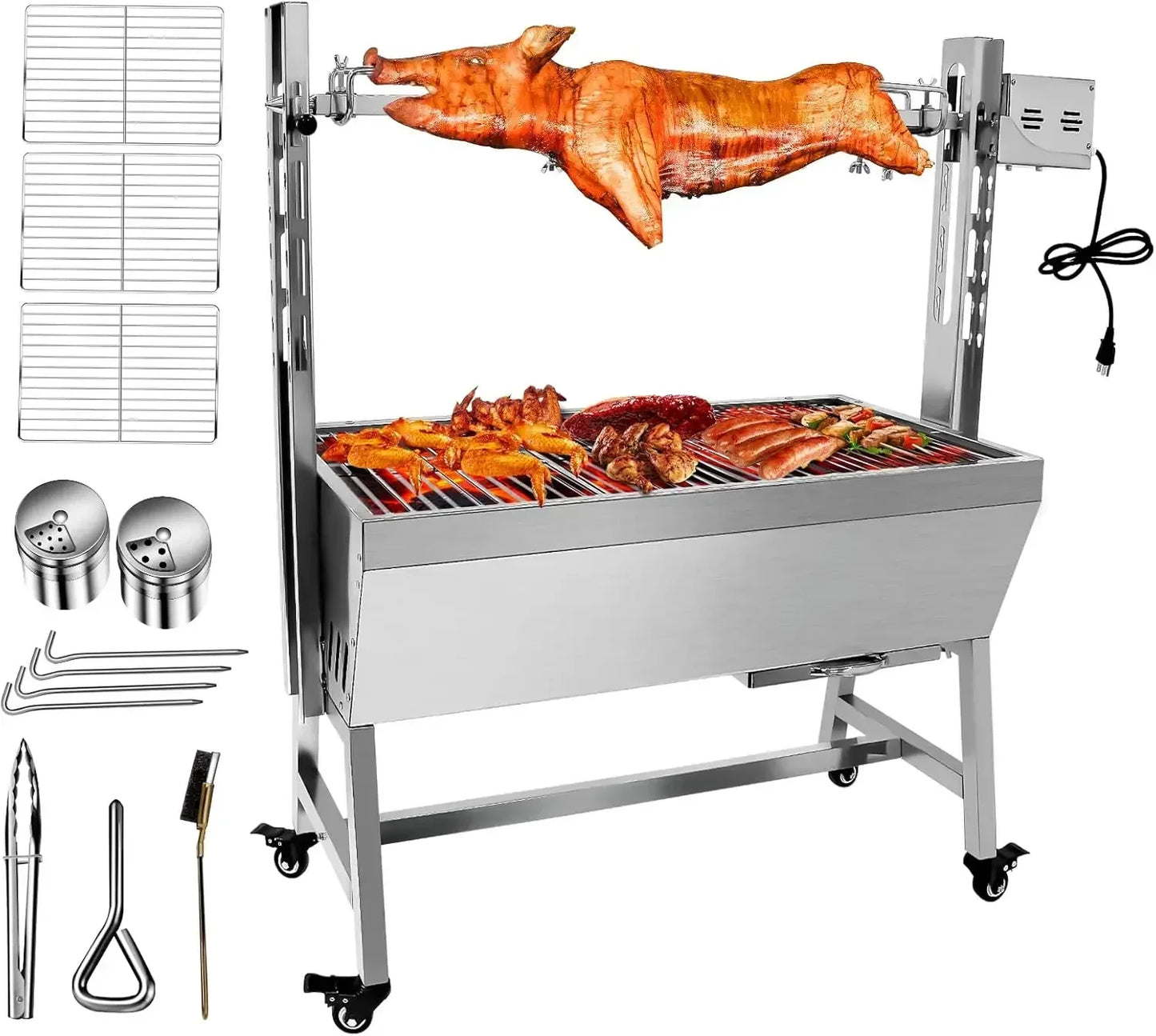 Stainless Steel Rotisserie Grill with Back Cover Guard