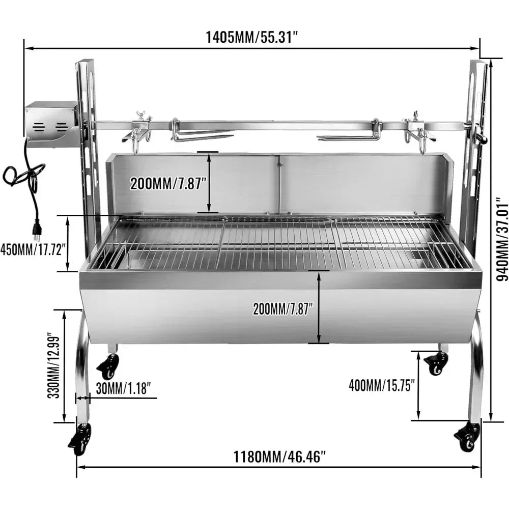 Stainless Steel Rotisserie Grill with Back Cover Guard