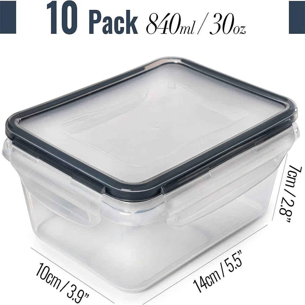 10 Pieces BPA-Free Reusable Square Kitchen Storage Containers Set