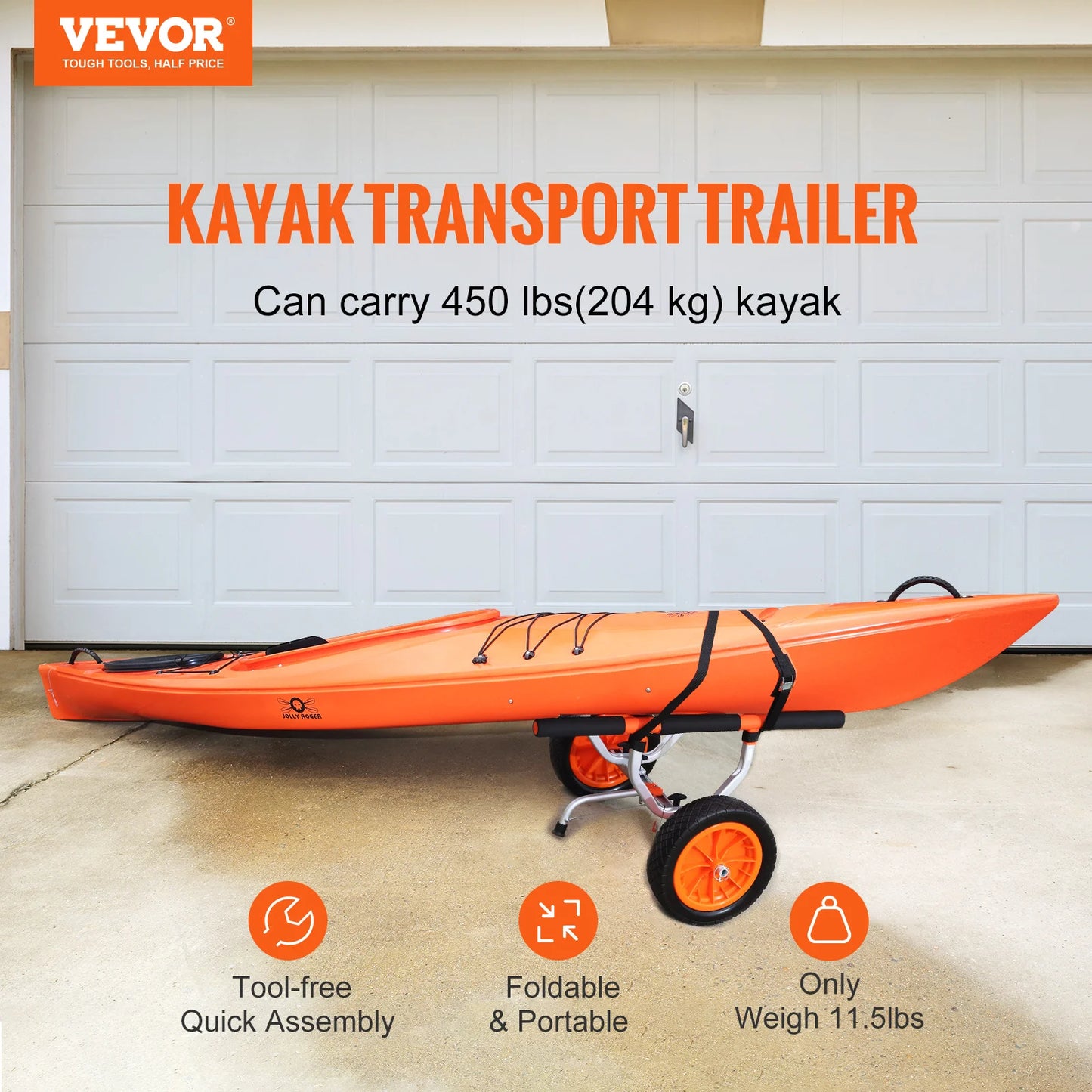 VEVOR Kayak Cart 450lbs Detachable Canoe Trolley Cart