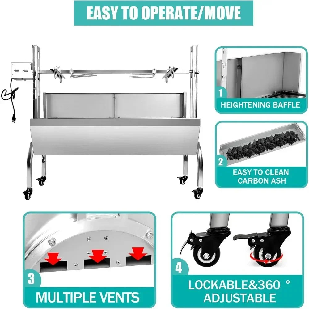 Stainless Steel Rotisserie Grill with Back Cover Guard