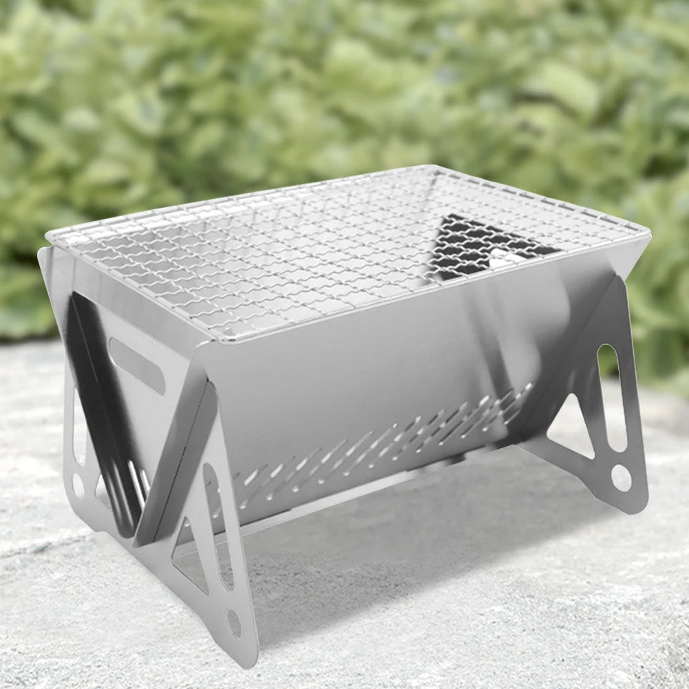 Folding BBQ Grill Rack Portable Charcoal Oven Burning Stove Stainless Steel