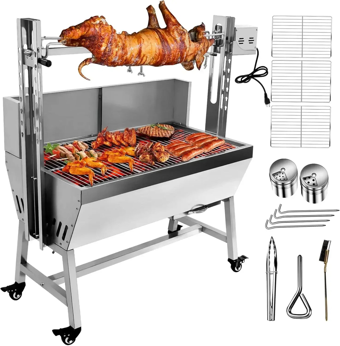 Stainless Steel Rotisserie Grill with Back Cover Guard