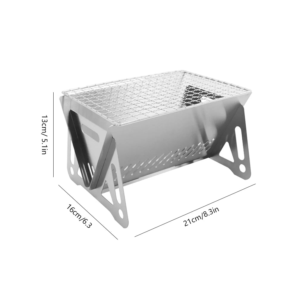Folding BBQ Grill Rack Portable Charcoal Oven Burning Stove Stainless Steel