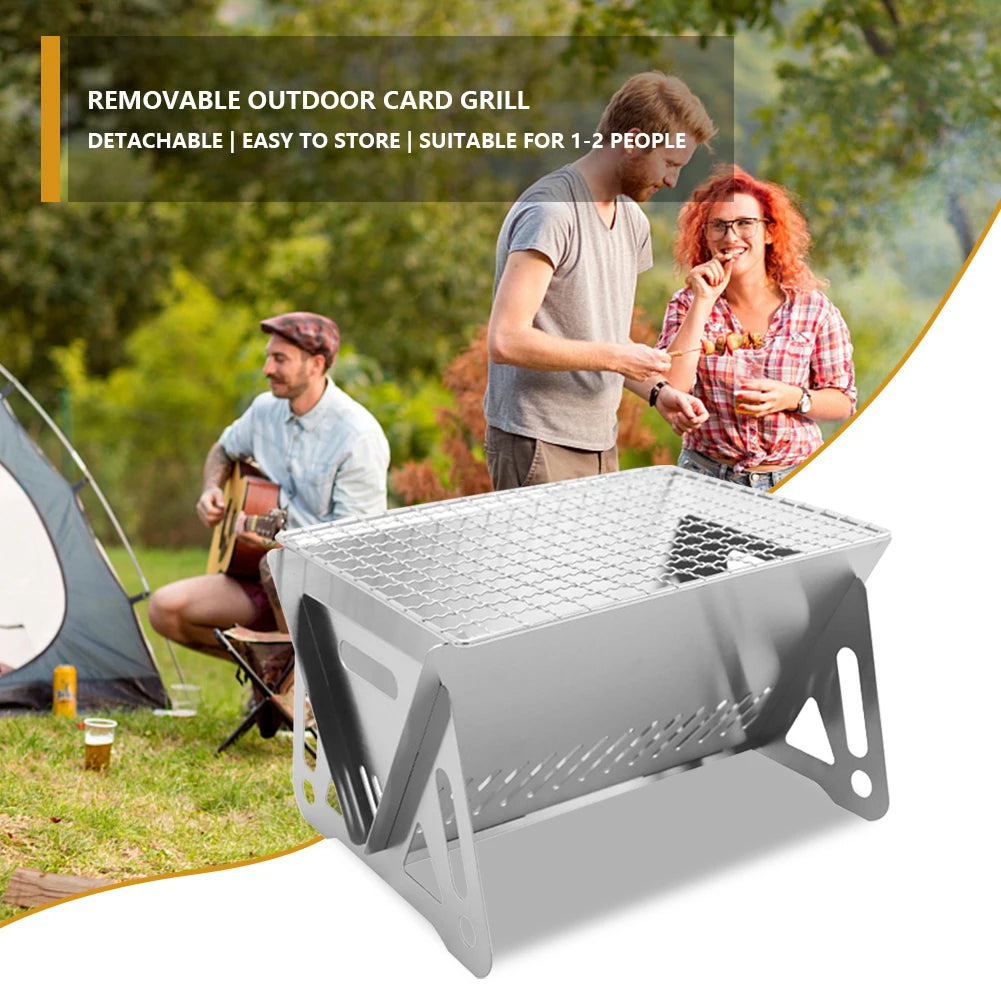 Folding BBQ Grill Rack Portable Charcoal Oven Burning Stove Stainless Steel