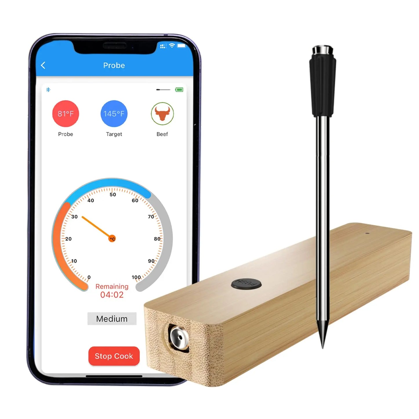 Wireless Meat Thermometer Waterproof Probe Bluetooth