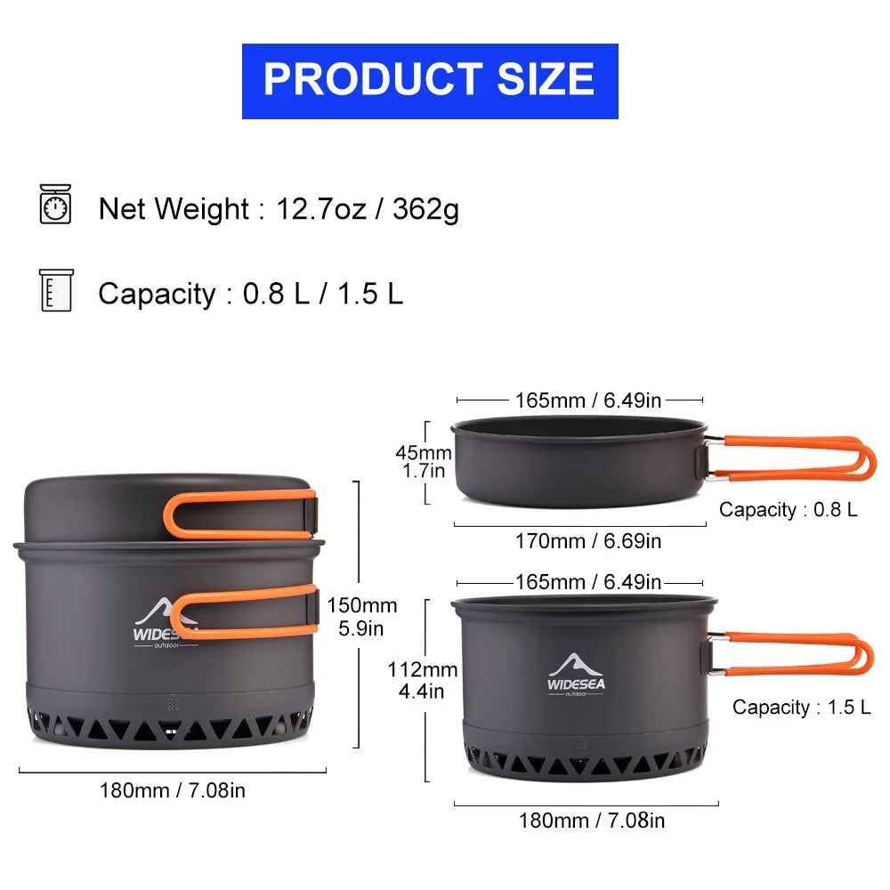 Widesea Camping 1.3L 2.3L Cookware Outdoor Cooking