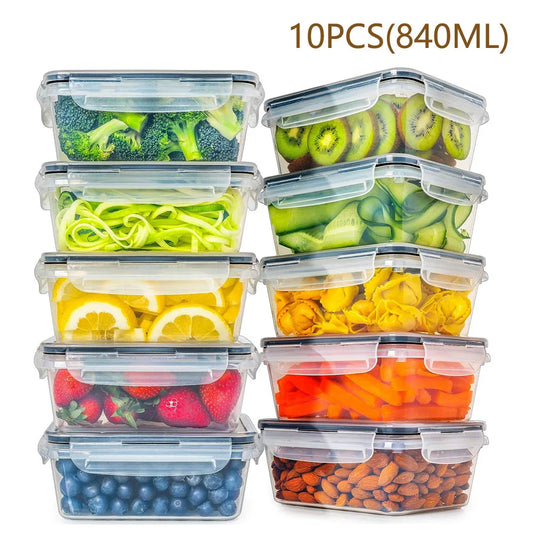 10 Pieces BPA-Free Reusable Square Kitchen Storage Containers Set