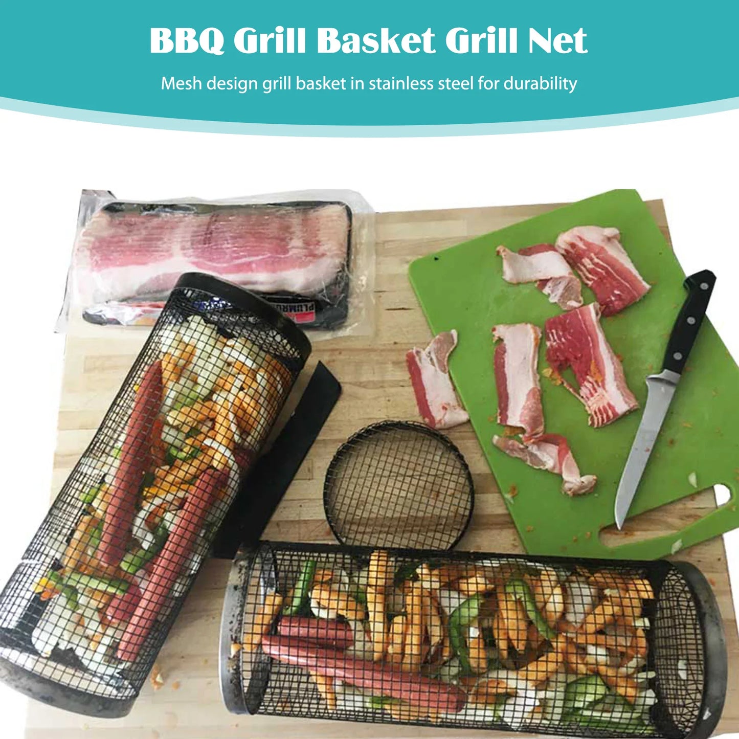 BBQ Basket Portable Barbecue Grilling Basket Stainless Steel