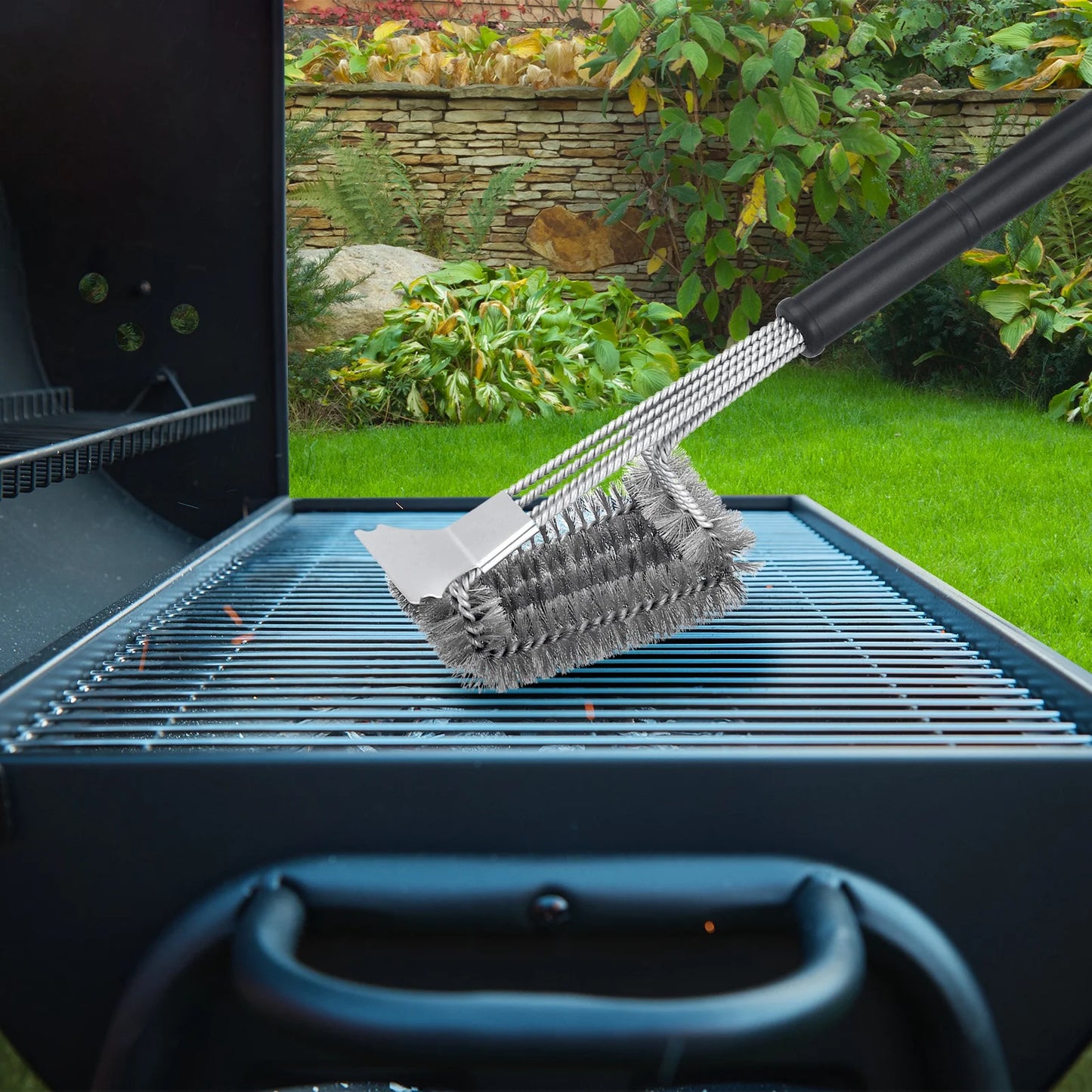 Stainless Steel Grill Brush with Scraper, 19 in Grill Brush