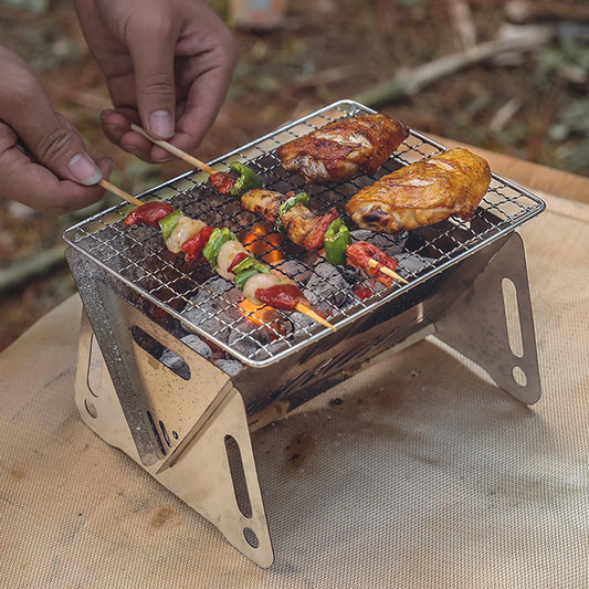 Folding BBQ Grill Rack Portable Charcoal Oven Burning Stove Stainless Steel