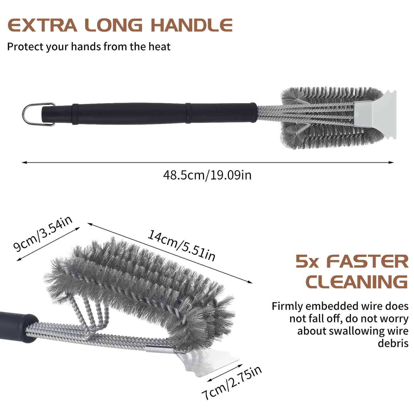 Stainless Steel Grill Brush with Scraper, 19 in Grill Brush